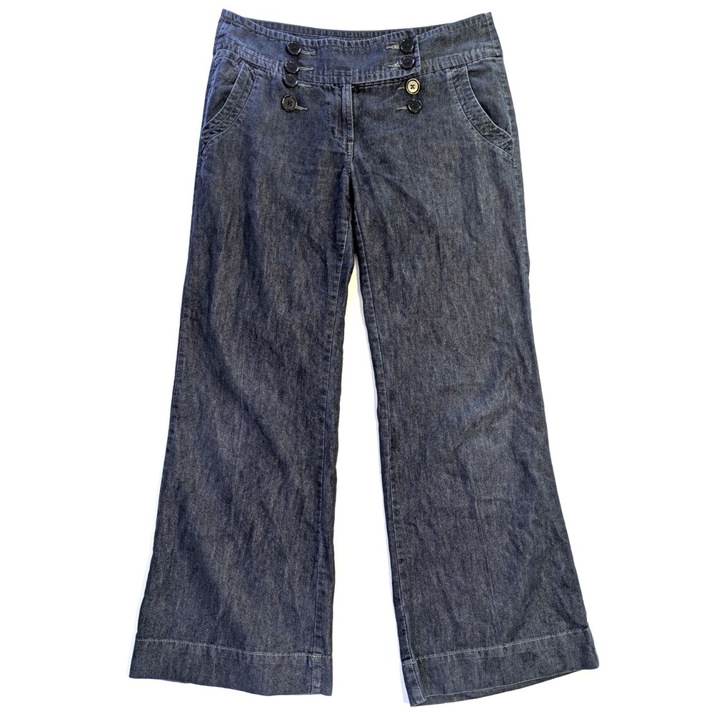 Apt 9 Womens Wide Leg Sailor Jeans Dark Wash Blue Denim Size 10 Nautical Buttons - Picture 2 of 6